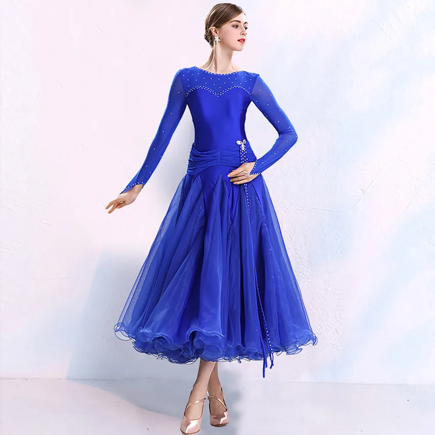 Women Navy Blue Ballroom Standard Dance Dress Tango Dress Vintage Tango Dress Viennese Waltz Costume