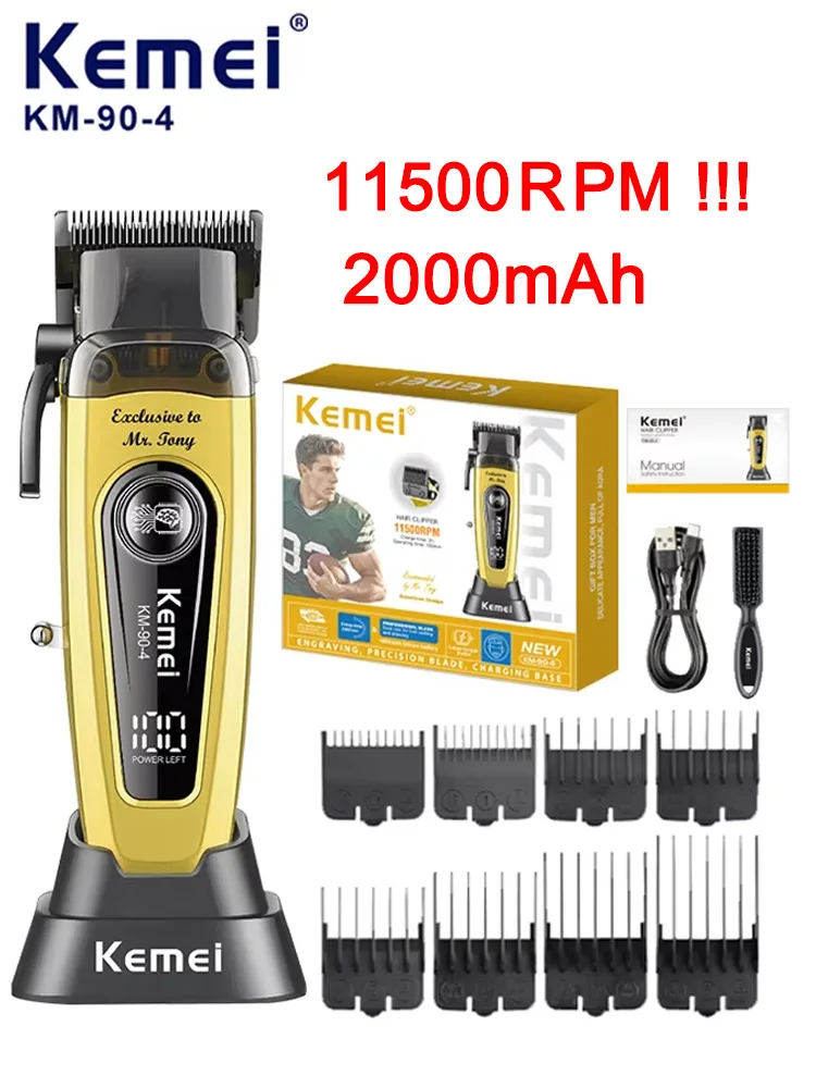 Kemei KM-90-4 Professionele 11500 RPM Tondeuse voor Kappers Oplaadbare Trimmers Borstelloze Motor Haar Snijmachine voor Mannen - afbeelding 2