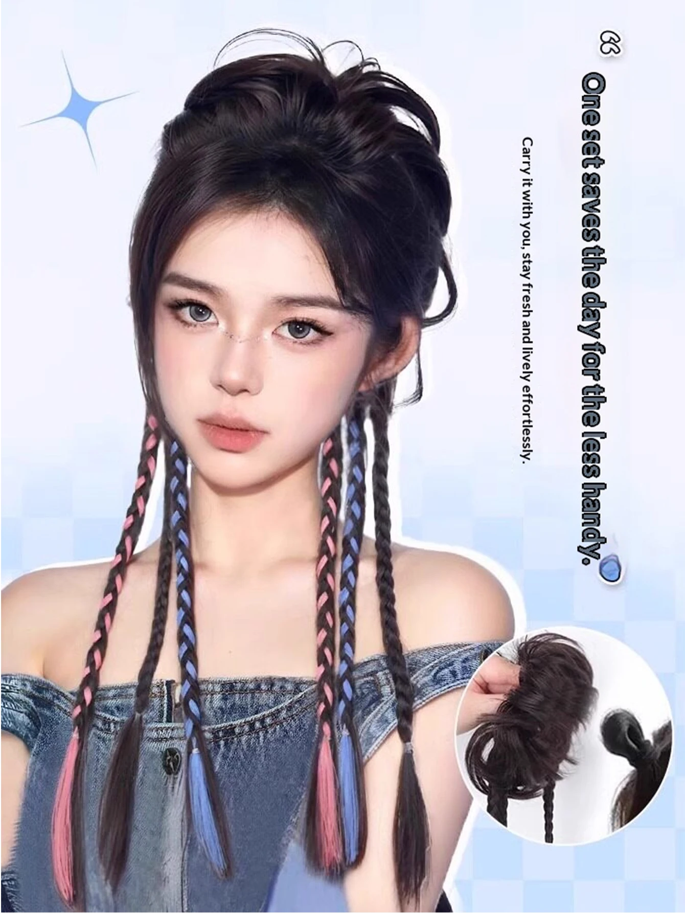 High Synthetic Braided Poytail Chignon Hair Fluffy Long Braid Twist Tail Flower Bud Head Traditional Chinese Style Bun Hairpiece