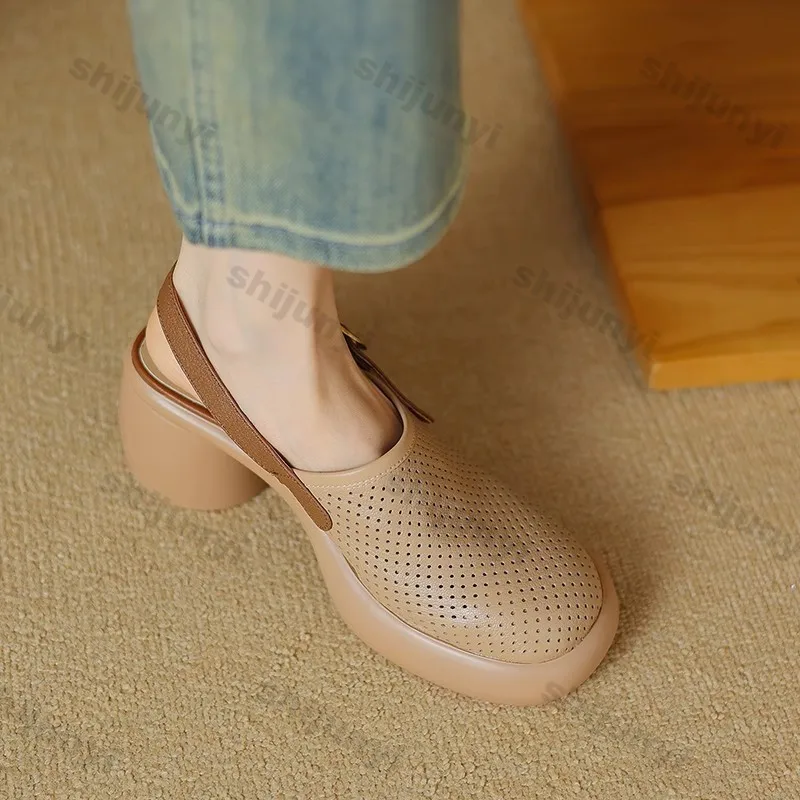 Women Vintage Hollow Chunky Platform Sandals Summer New Soft Thick Sole Buckle Shoes Woman Fashion Non-Slip Beach Slides Sandals