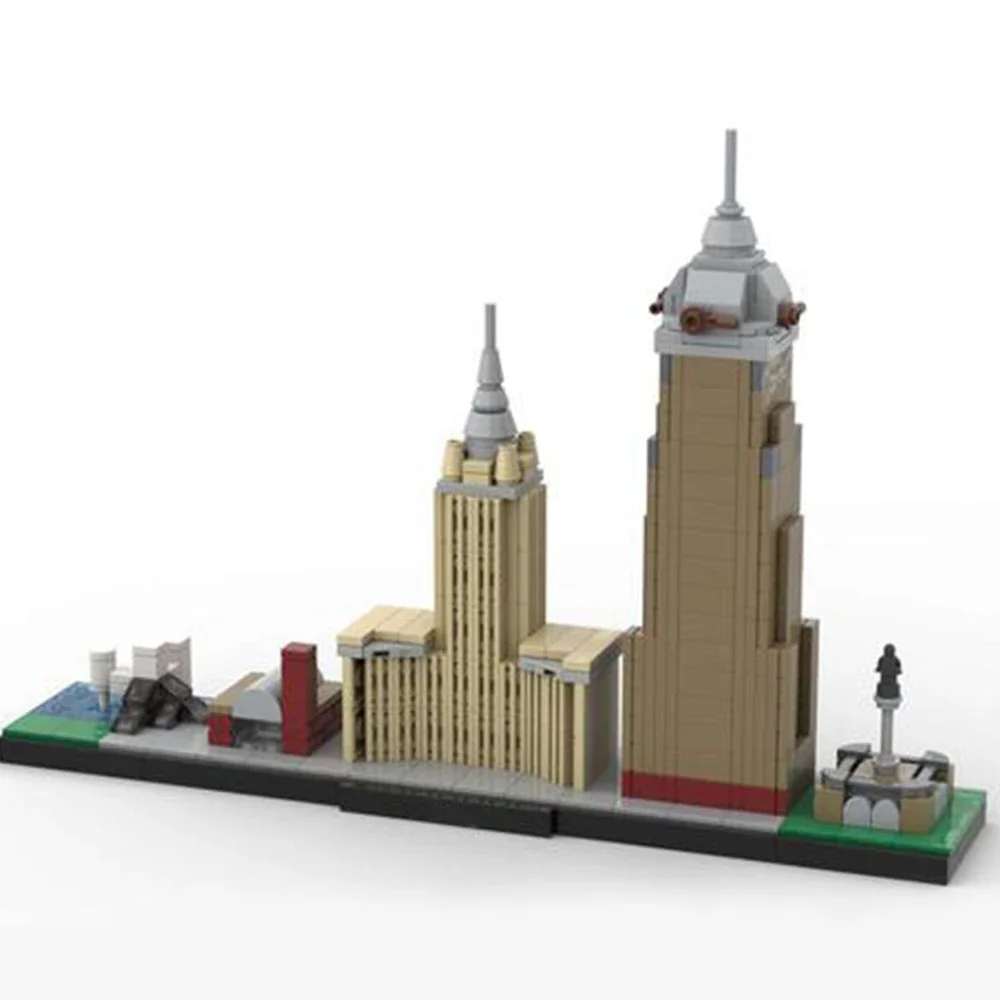 Gobricks MOC- 127113   Cleveland Skyline-Juego de bloques de construcción para niños, arquitectura con vista a la calle junto al lago, juguetes educativos de ladrillos, regalo