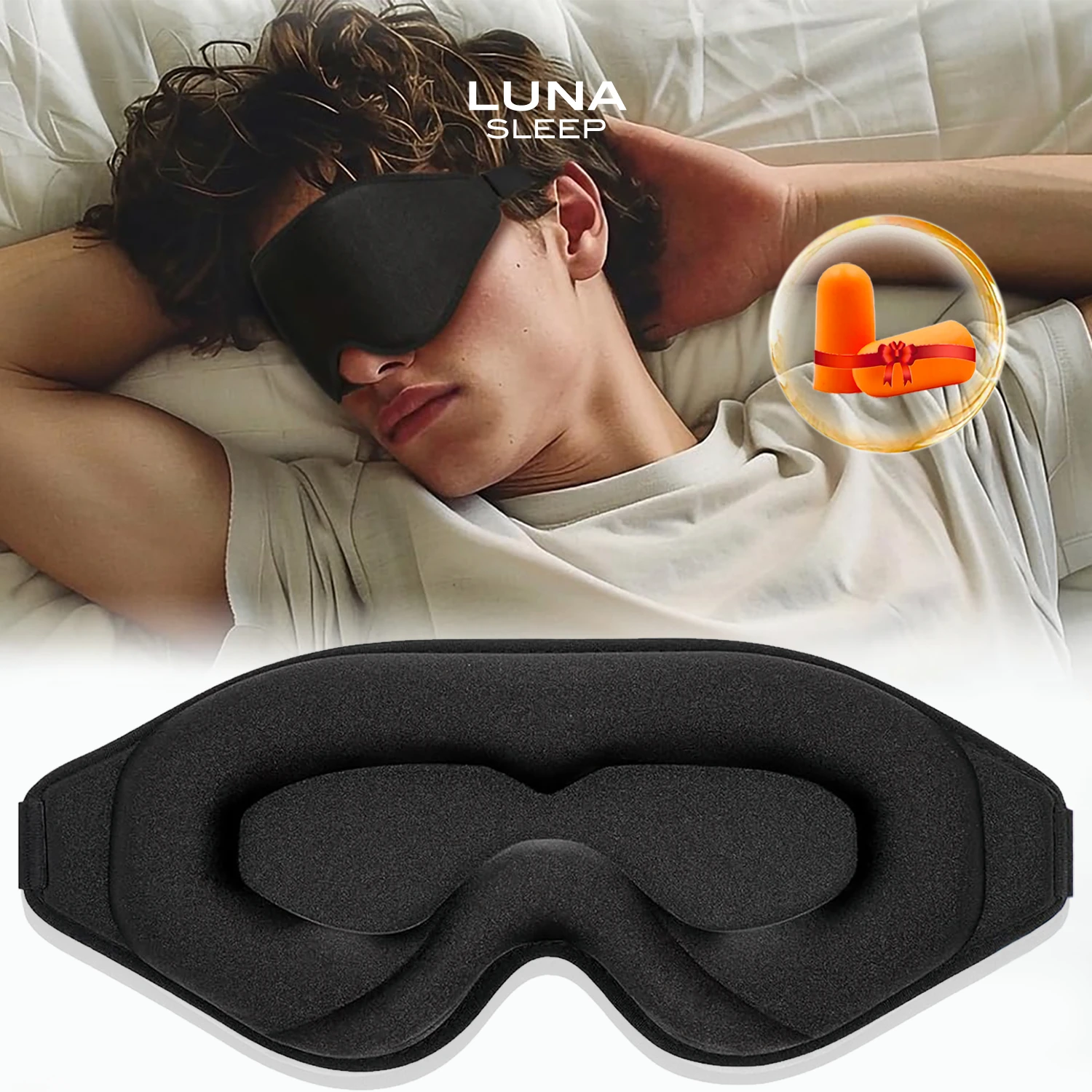 LUNA SLEEP 3D Sleep Mask, 100% Blackout Eye Patch, Zero Eye Pressure Memory Foam Blindfold, for Women, Man, Travel, Naps, Yoga