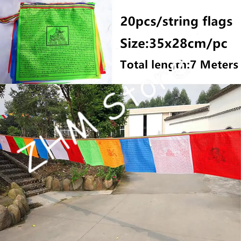 

7 Meters Tibetan Buddhist Prayer Flags Outdoor Meditation Traditional 11x14 inches 20pcs Flags Per String