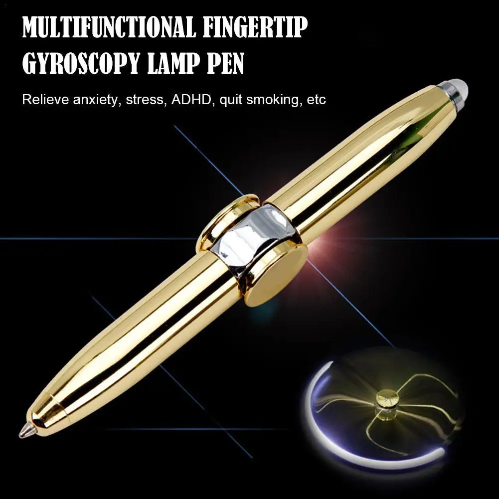 Multifunctional Decompression Finger Rotate Luminous Gyro Pens Toy Fidgets Spinner LED Light Ballpoint Pen Metal Gyro Pen Gift