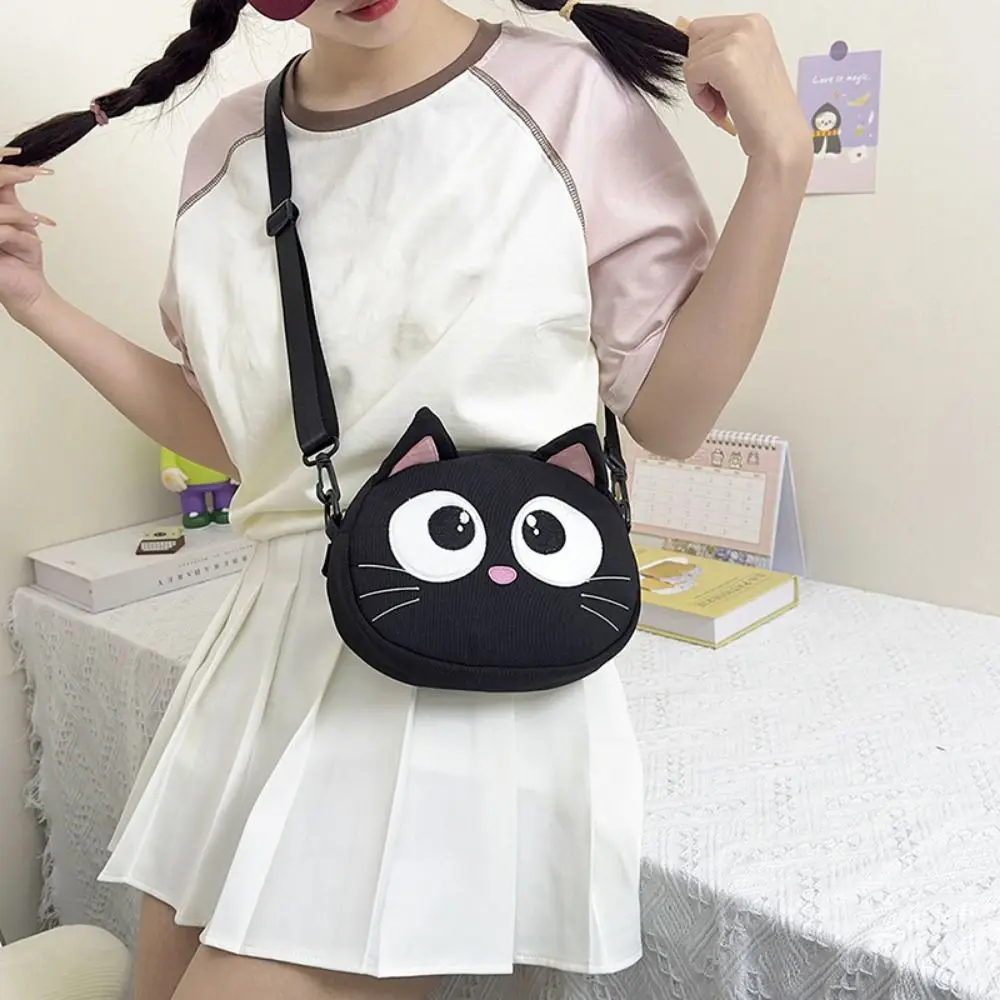 Criativo crianças bolsa de ombro gato preto alça ajustável dos desenhos animados crossbody saco reutilizável grande capacidade mini saco gato dos desenhos animados