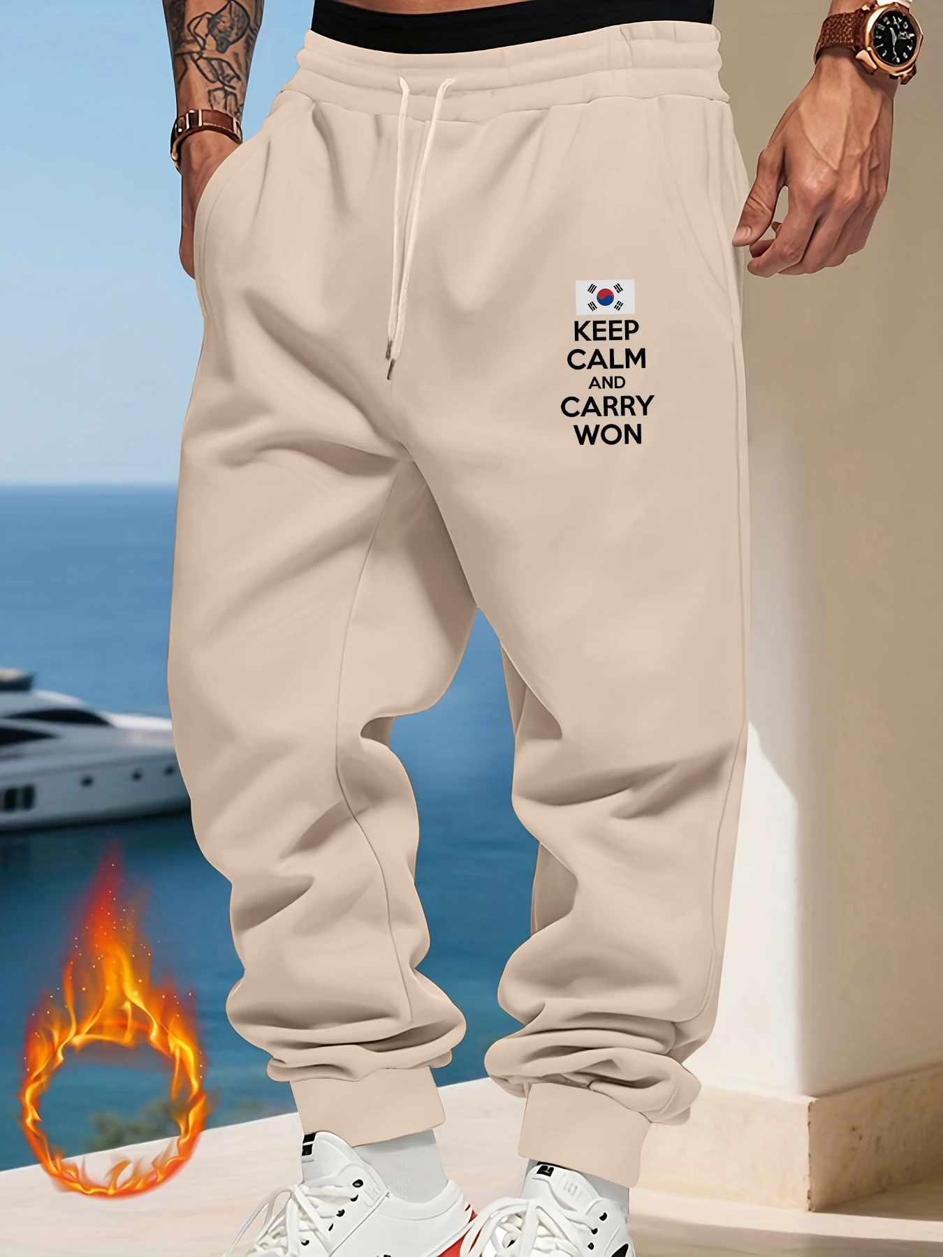 

Keep Calm And Carry Won Prints Man Sweatpants Pocket Pants Comfortable Drawstring Pant Y2K Warm Britches Fashion Streetwear