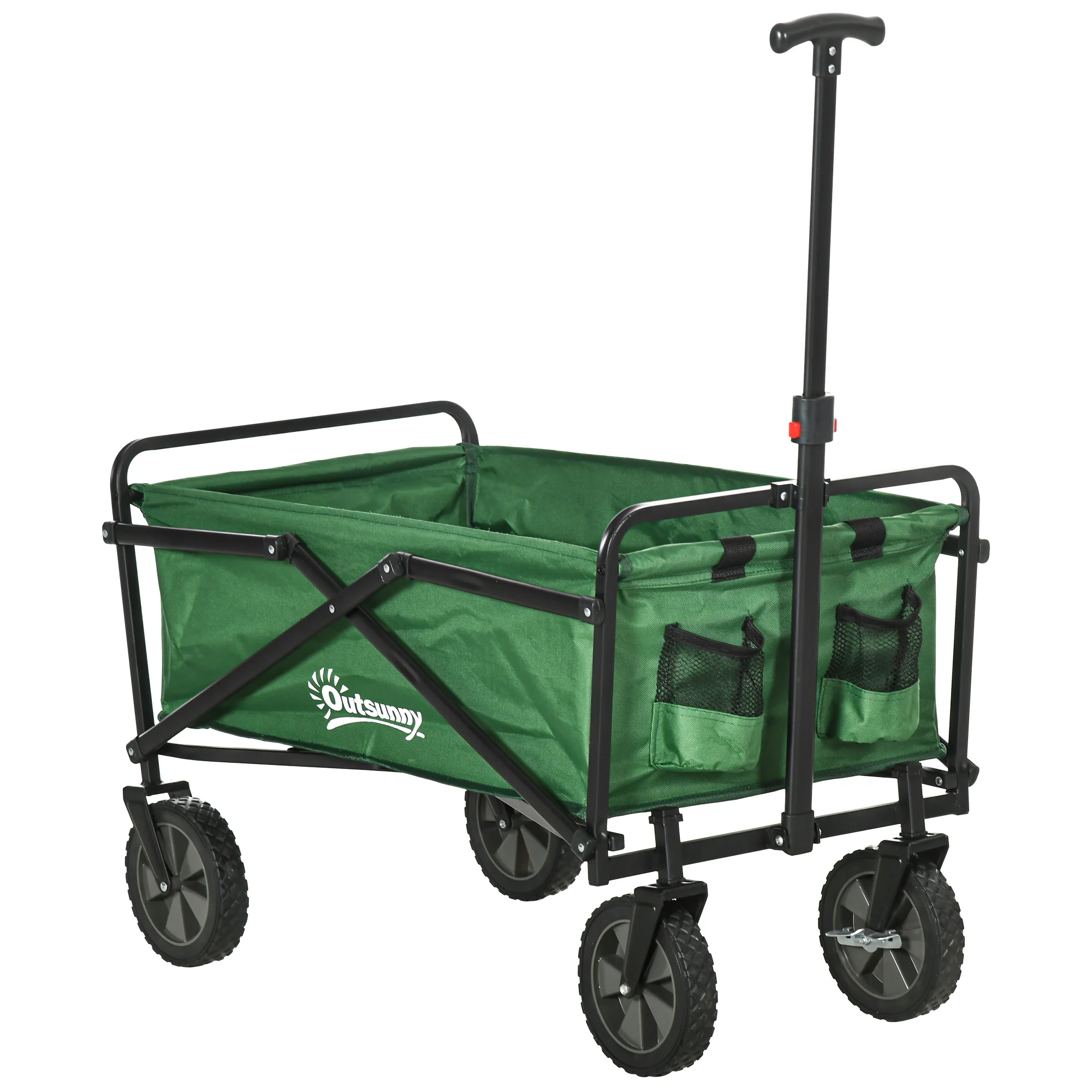 Outsunny Carro Plegable Carretilla de Transporte con Mango Ajustable Rueda Universal Freno para Playa Jardín Camping Marco Acero