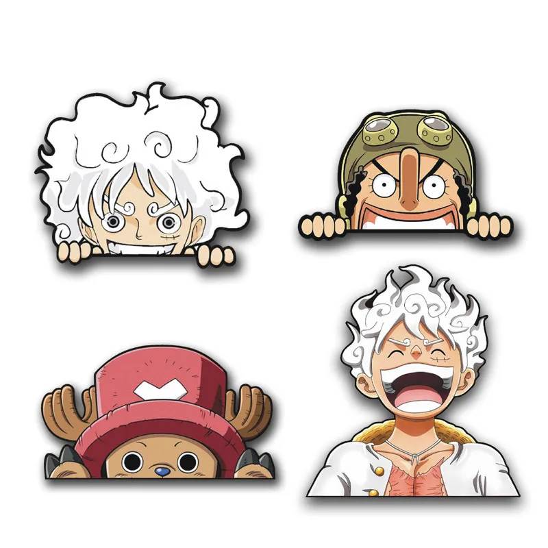 New One Piece Luffy Sun God Car Sticker Game Cartoon Anime Peeking Glass Reflective Sticker For Car Window Laptop Hydroflask