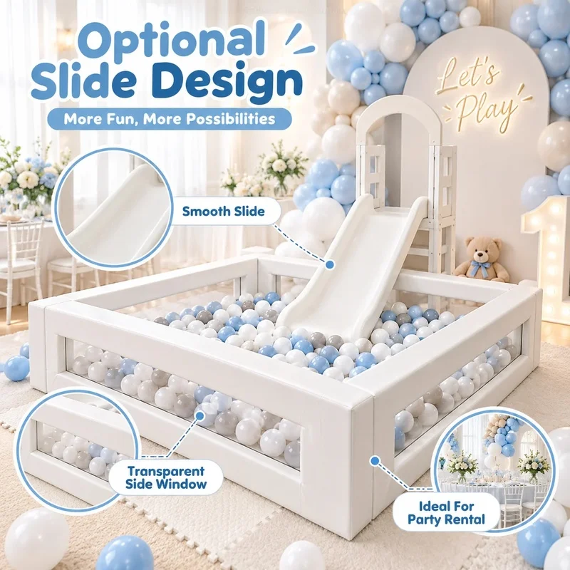 Wholesale White Square Soft Play Clear Ball Pit Rectangle Round clear Ball Pool  Equipment for Kids Indoor Playground
