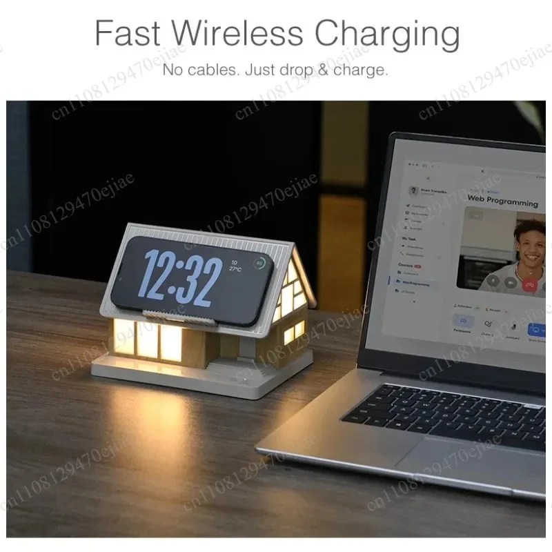 2-in-1 Wireless Charger Phone Holder & Mini LED Night Light | Bedside Ambient Lamp for Bedroom