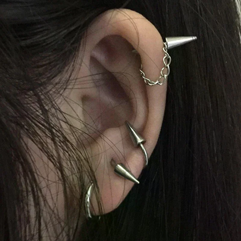 New Retro Gothic Stainless Steel Rivets Ear Bone Nail Hip Hop Ear Clips Earring For Women Accessory