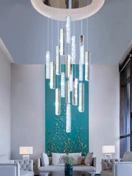 LED Ceiling Chandelier Silver/Gold Crystal Living Room Luxury Attic Building Spiral Staircase Restaurant Kitchen Pendant