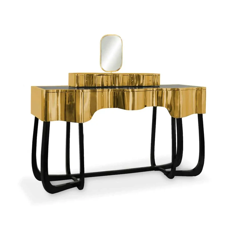 

BRABBU Light Luxury Stainless Steel Double layered Dressing Table Creative Design Makeup Table Integrated Storage Cabinet
