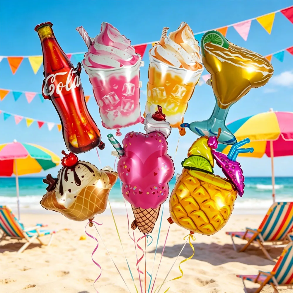 Summer Theme Foil Balloons Cola Ice Cream Cocktail Shape Helium Balloon Pool Lawn Music Party Hawaiian Beach Birthday Decor