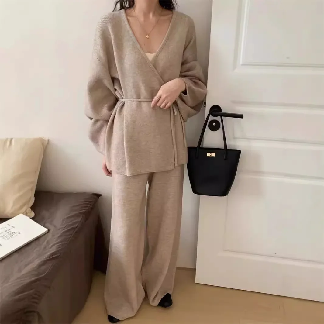 SuperAen 2024 Autumn and Winter New Women\'s Loose Korean Style Sweater Wide Leg Pants Two-piece Set