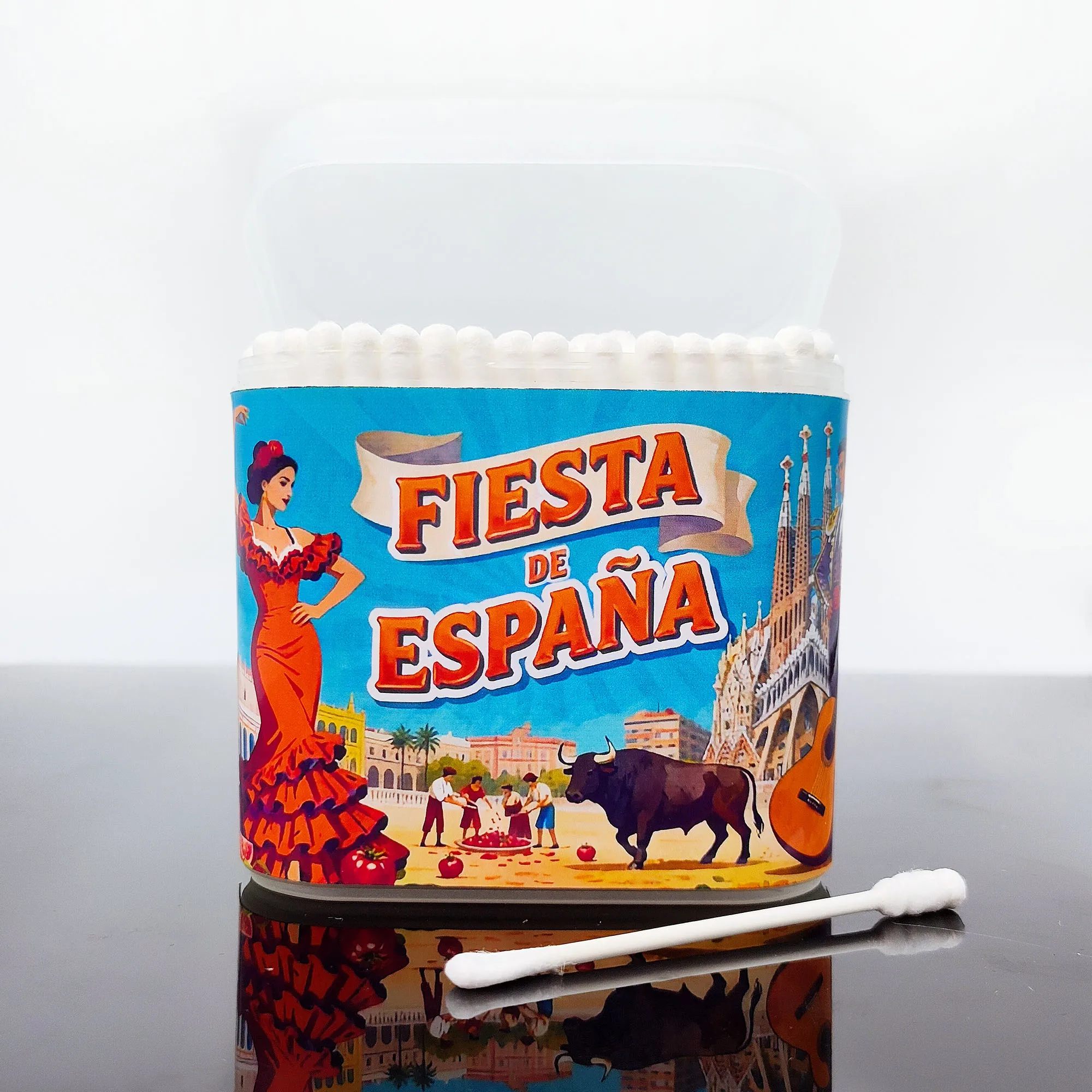 Tampone di cotone rotondo a spirale multifunzionale a doppia testa con decorazione spagnola creativa da 200 pezzi.