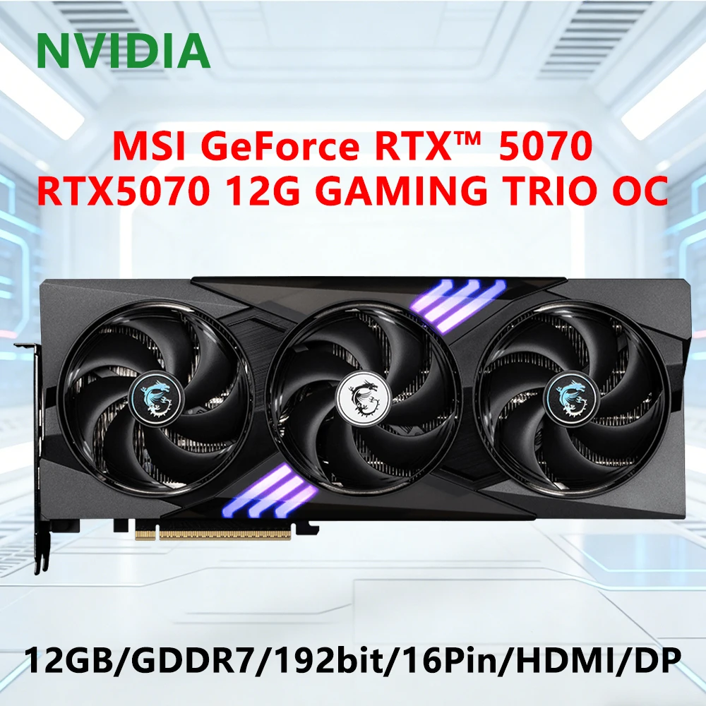 

Видеокарта MSI NVIDIA RTX 5070 12GB GDDR7 RTX5070 12G GAMING TRIO OC, 192-бит, PCI-E 5.0, HDMI, DP, 16-контактный разъем, для настольных ПК