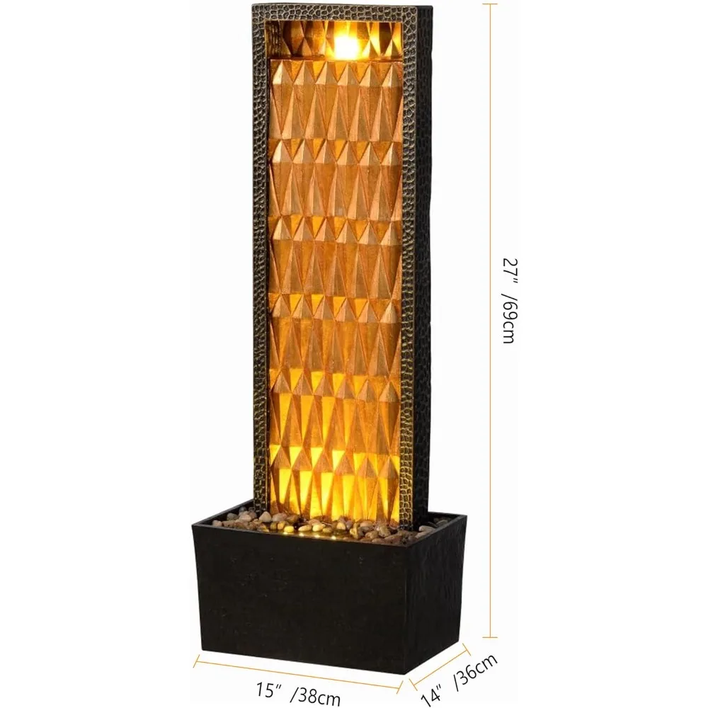 실내용 분수 - 27인치 높이의 폭포 수경 시설, 화려한 금색 디자인, 집, 거실, 사무실, 야외 장식용