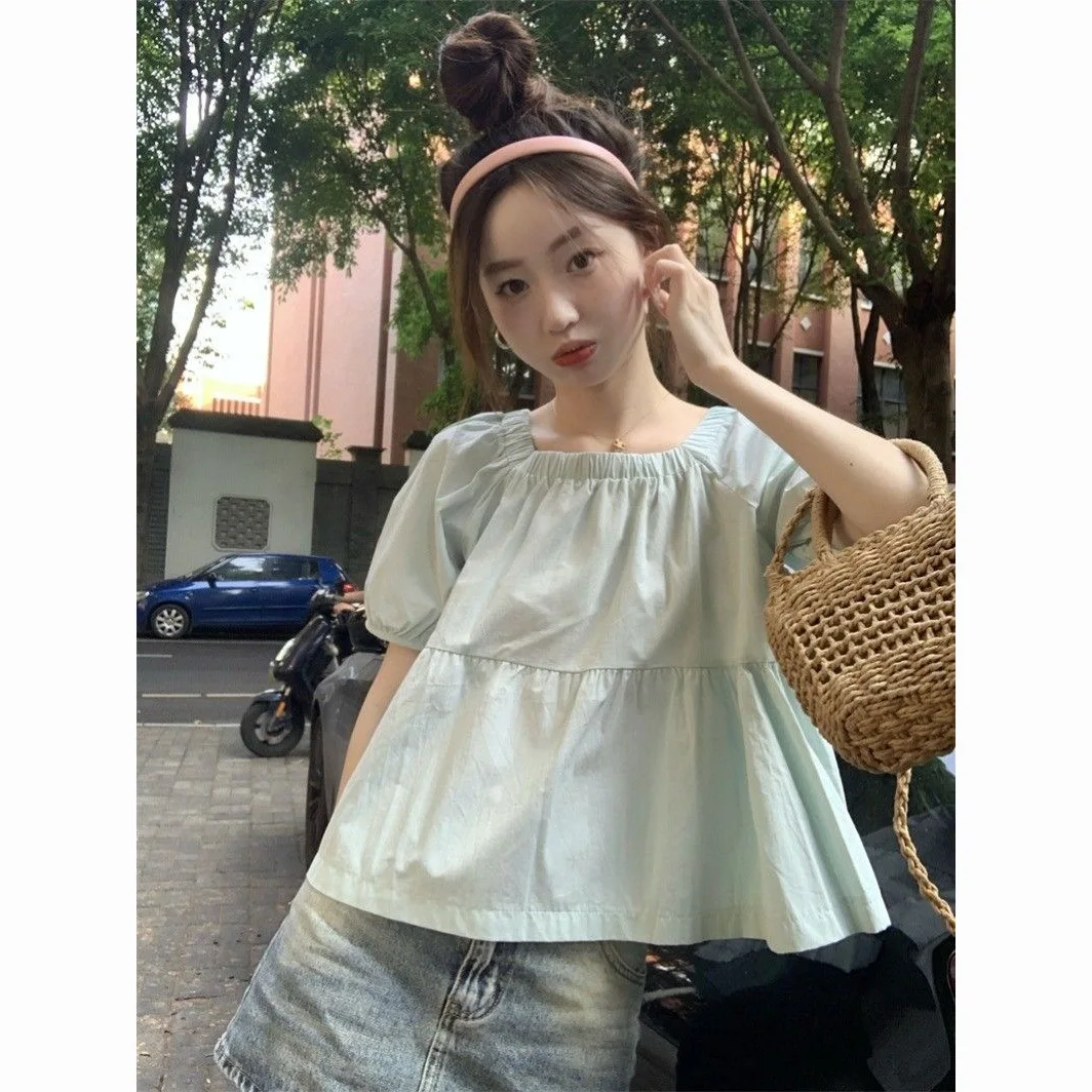 

Short Sleeve Shirts Womens Deep Bottoming Geometric Mock Sheer Ovesized Collared Buttondown Laides Slouchy Outfit Cross