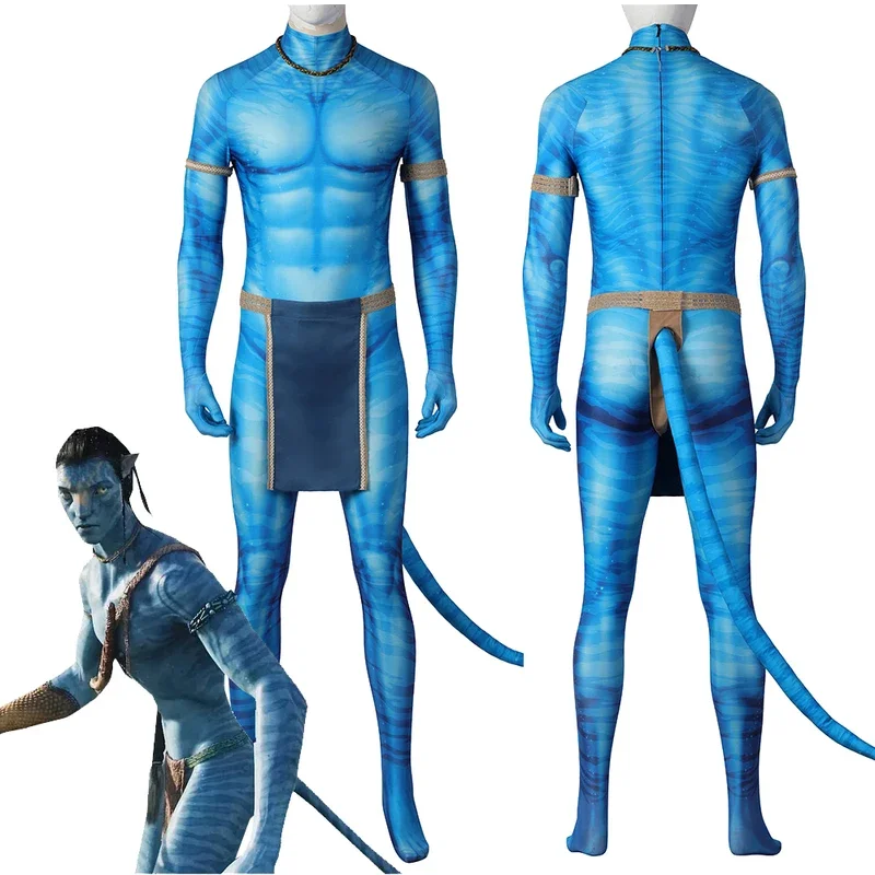 Jake Sully Cosplay Men Costume Avatar 2 Movie The Way Of Water Roleplay Fantasia Man Jumpsuit Tail  Halloween Clothes For Male