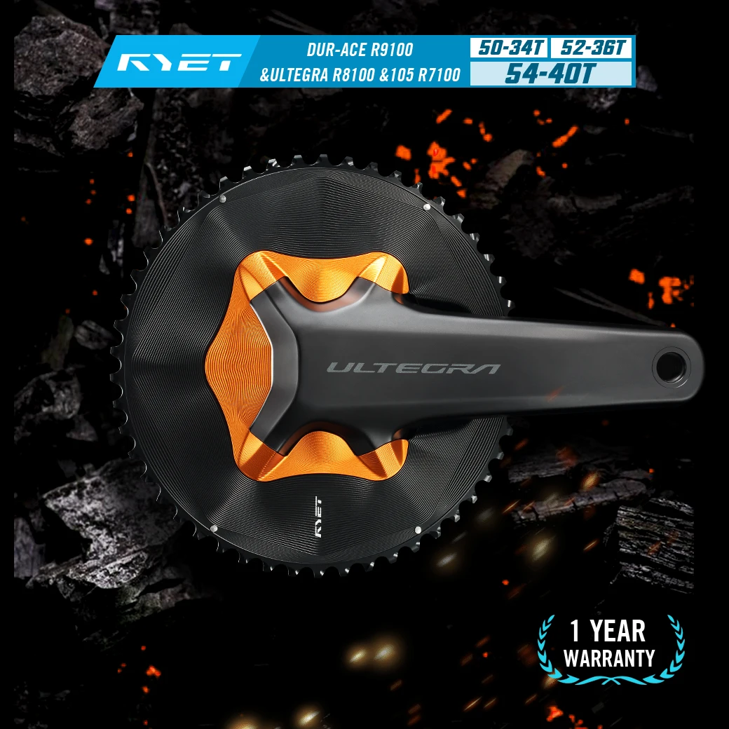 RYET Aero Road Bike Chainring 50-34T 52-36T 54-40T for Shiman Dura-Ace R9200 Ultegra R8100 105 R7100 12-Speed 2x Groupsets with