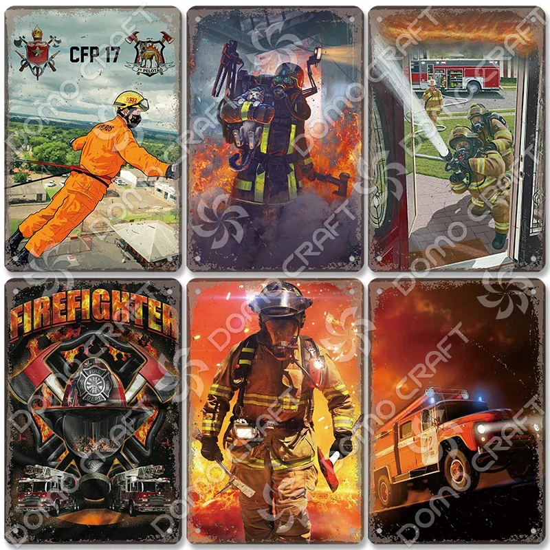 Vintage Fireman Tin Sign Metal Plate Classic Firefighter Movie Metal Poster Wall Decor for Garage Club Hotel Home