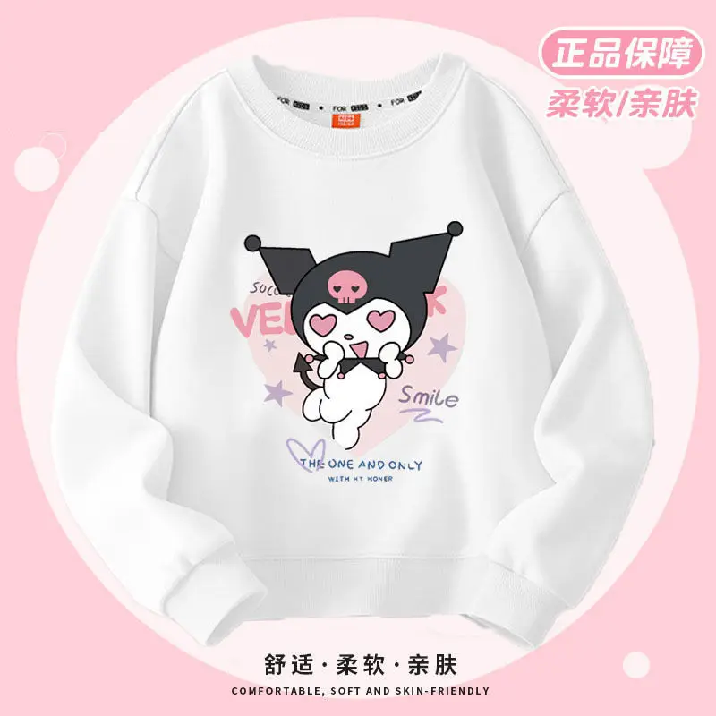 Anime Children's Long Sleeved T-shirt Kawaii Sanrio Kuromi Pullover Hoodie Cartoons Casual Clothes Y2k Tee Shirt Kid Top Gifts