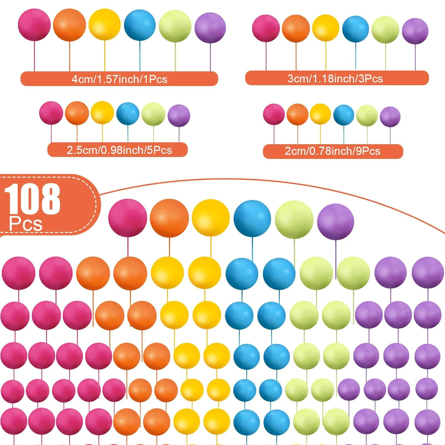 108-teilige Kugeln, Kuchendeckel, Luftballons, Cupcake-Topper, DIY-Luftballons, Cupcake-Topper für Hochzeit, Weihnachten, Jahrestag, Geburtstag – Detail 10