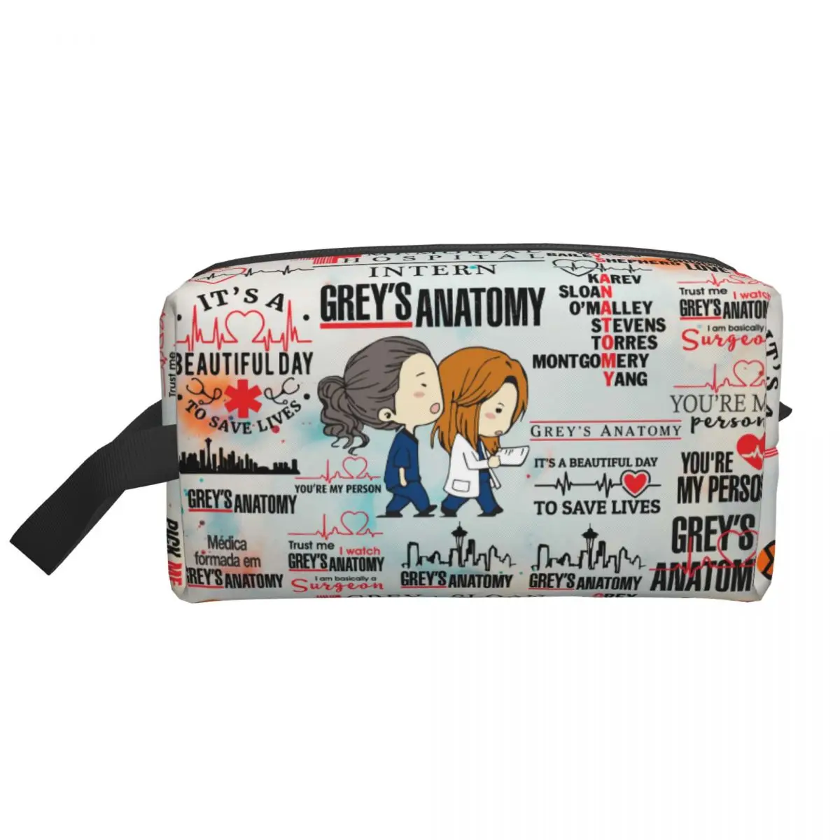 Cute Cartoon Greys Anatomy Quote Collage Travel Toiletry Bag for Women Makeup Cosmetic Bag Beauty Storage Dopp Kit