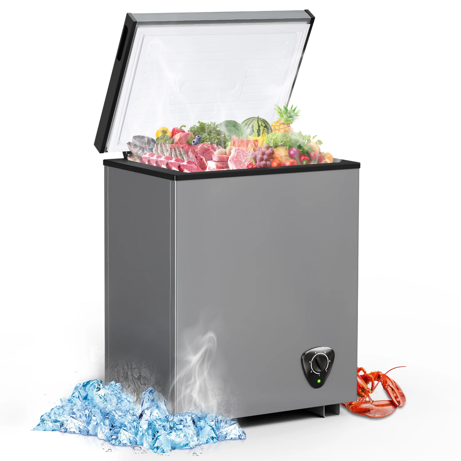 3.5 Cu.Ft Mini Chest Freezer Compact Deep Freezer with Removable Basket, Adjustable Feet, Drain Outlet, Built-in Handle, Manual Defrost Small Freezer for Home Kitchen Garage Apartment
