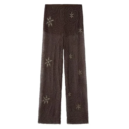 Imagen 2 del producto HXAO Pantalones de mujer 2025 Pantalones de tul con cuentas para mujer Pantalones holgados con lentejuelas Nuevo en pantalones Primavera Verano Pantalones semitransparentes para mujer 088