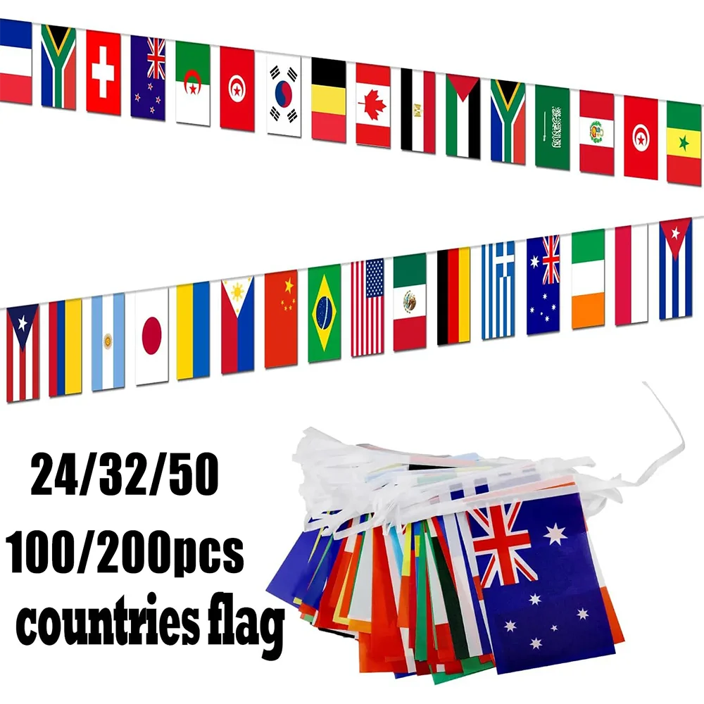 World Football Decorative Flags 14x21cm 20x28cm 24/32/50/100/200pcs Countries Hanging String Flags for Sports Club Decoration