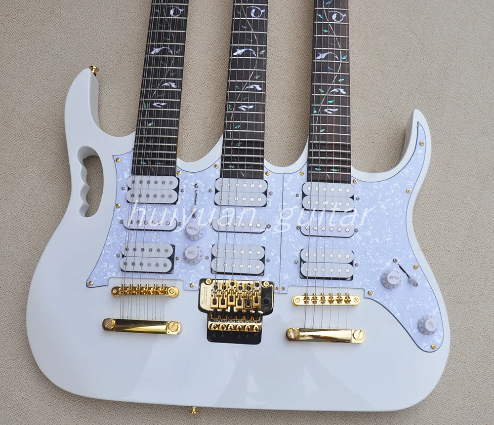 Flyoung White 12+6+6 Strings 3 Necks Electric Guitar with Rosewood Fretboard Gold Hardware