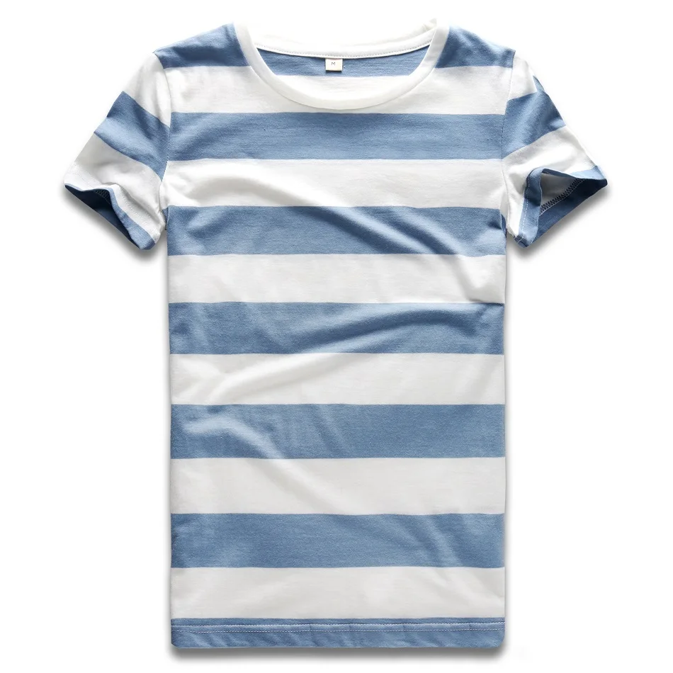 Blue and White Striped T Shirt for Women Colorful Stripe Tshirt Crew Neck Top Tees Woman Short Sleeve Sailor Top