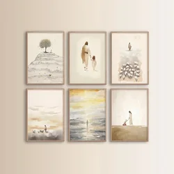 Jesus Heals Bleeding Woman Jesus on The Path Look At The Birds Biblical Posters Canvas Painting Wall Art Picture Home Decor