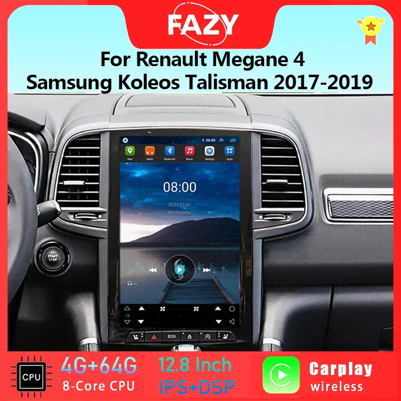 

Автомагнитола на Android, 12,8 дюйма, для Renault Megane 4, Samsung Koleos, Talisman 2017-2019, CarPlay, мультимедийный плеер, экран, GPS, стерео