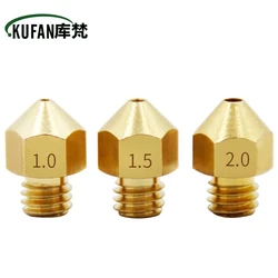 M6 Copper Nozzle 1.0mm 1.5mm 2.0mm Larger Diameter Nozzles For 1.75mm 3mm Filament Big Hole Brass Nozzle 3D Printer Parts