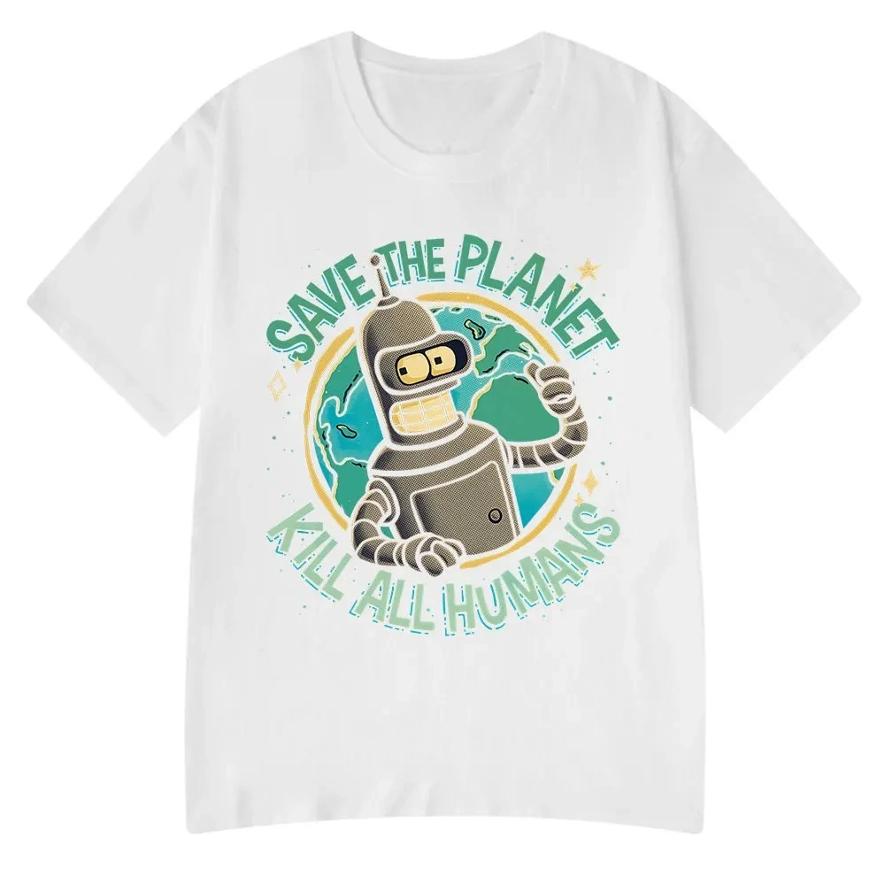 Funny Save The Planet Kill All Humans Robot Graphic Print T Shirt Women Fashion Summer Short Sleeve T-shirt Clothing streetwear image 3
