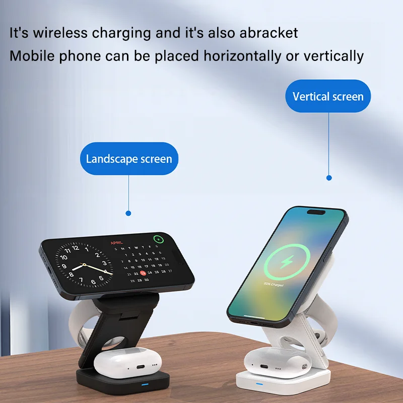 3 In 1 Magnetic Wireless Charger Pad Stand Foldable for iPhone 15 14 13 12 11 Apple Watch AirPods 15W Fast Charging Dock Station