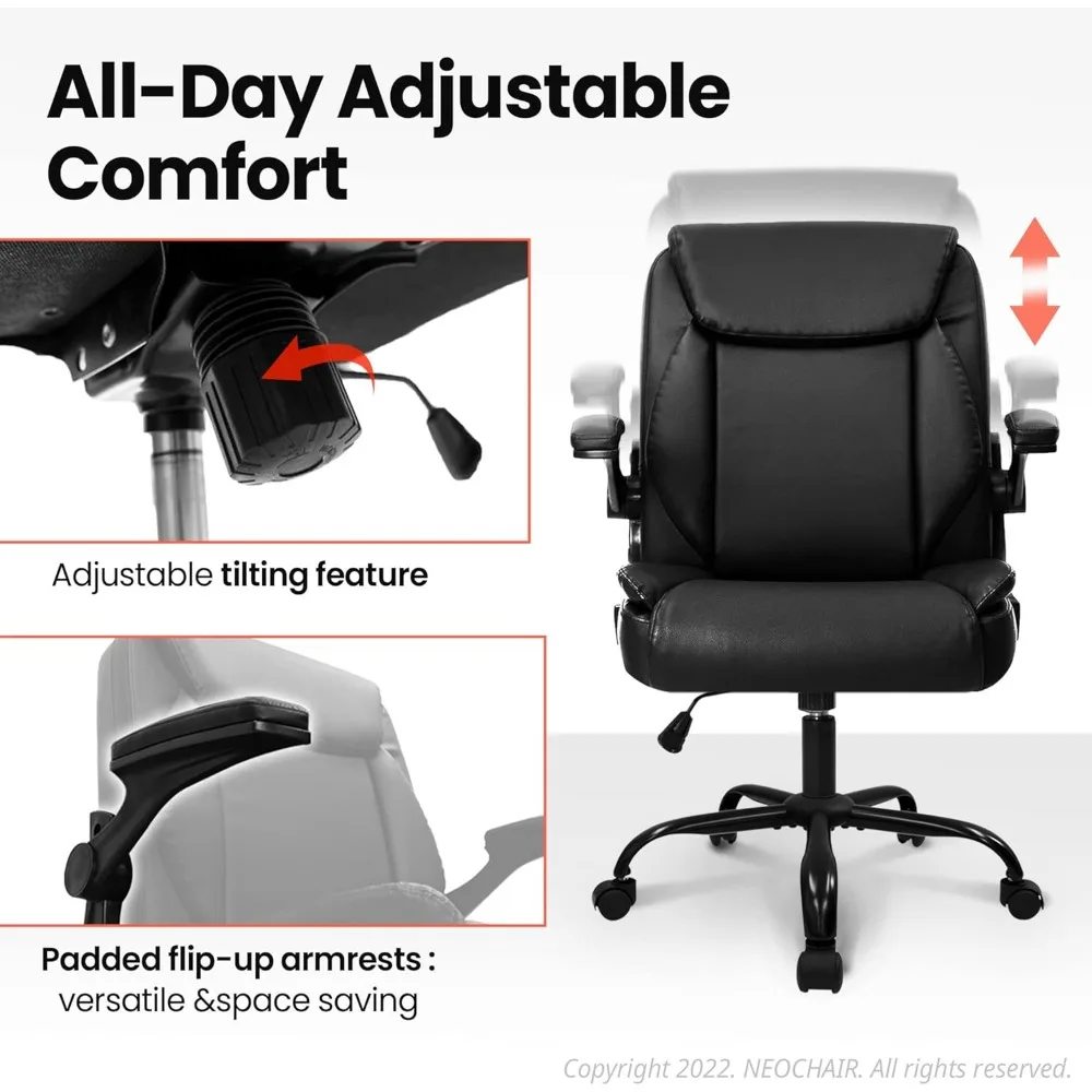 CADEIRA-Cadeira de escritório ajustável em couro PU, cadeira executiva Mid-Back, confortável suporte ergonômico para jogos, mesa doméstica