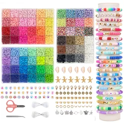 72-color 6mm 10800pcs Clay Beads for Jewelry Making Kit Flat Round Polymer Clay Beads Boho Style DIY Bracelet Kit