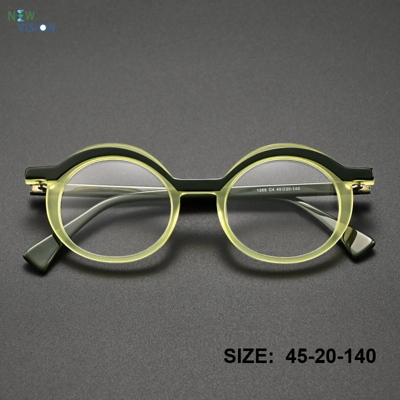 レトロ二重層円形メガネ女性用ファッションアセテート眼鏡フレームクラシック男性近視累進多焦点眼鏡