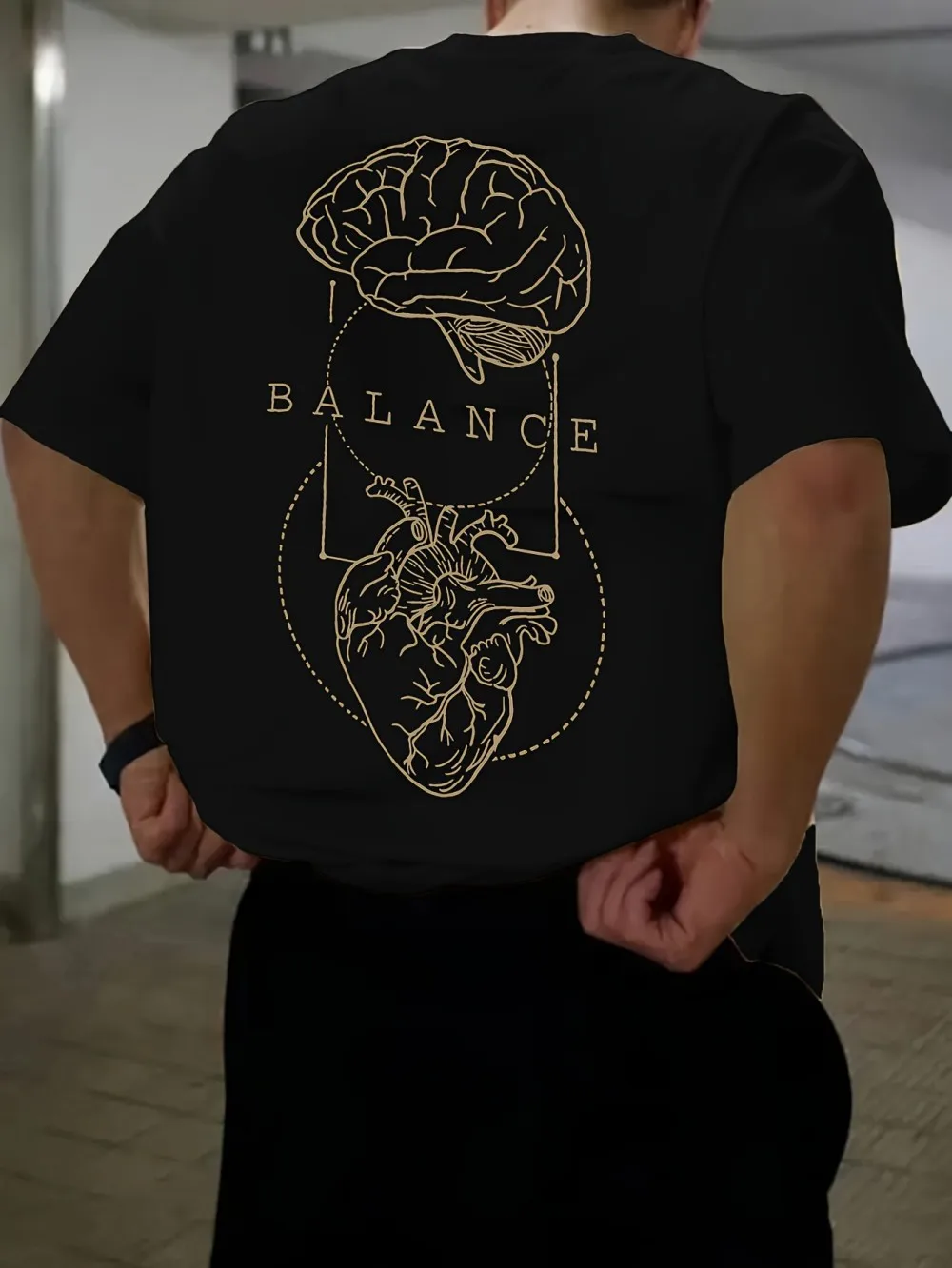 New American men's summer brain heart balance totem letter print soft and breathable round neck T-shirt outdoor street top