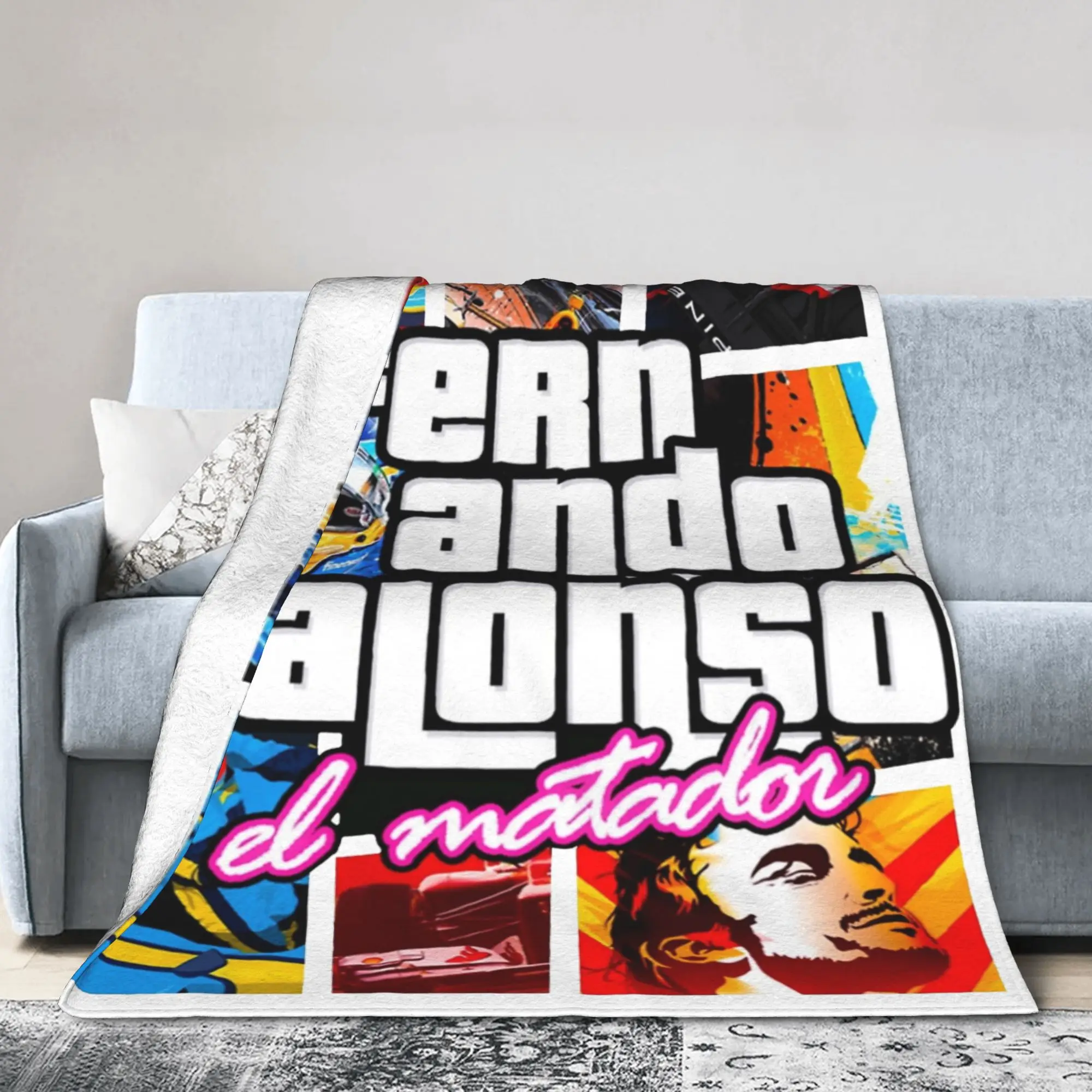 Fernando Alonso 14  Blanket Flannel  Winter Racing Car Multi-function Soft Throw Blanket for Home Outdoor Bedspread