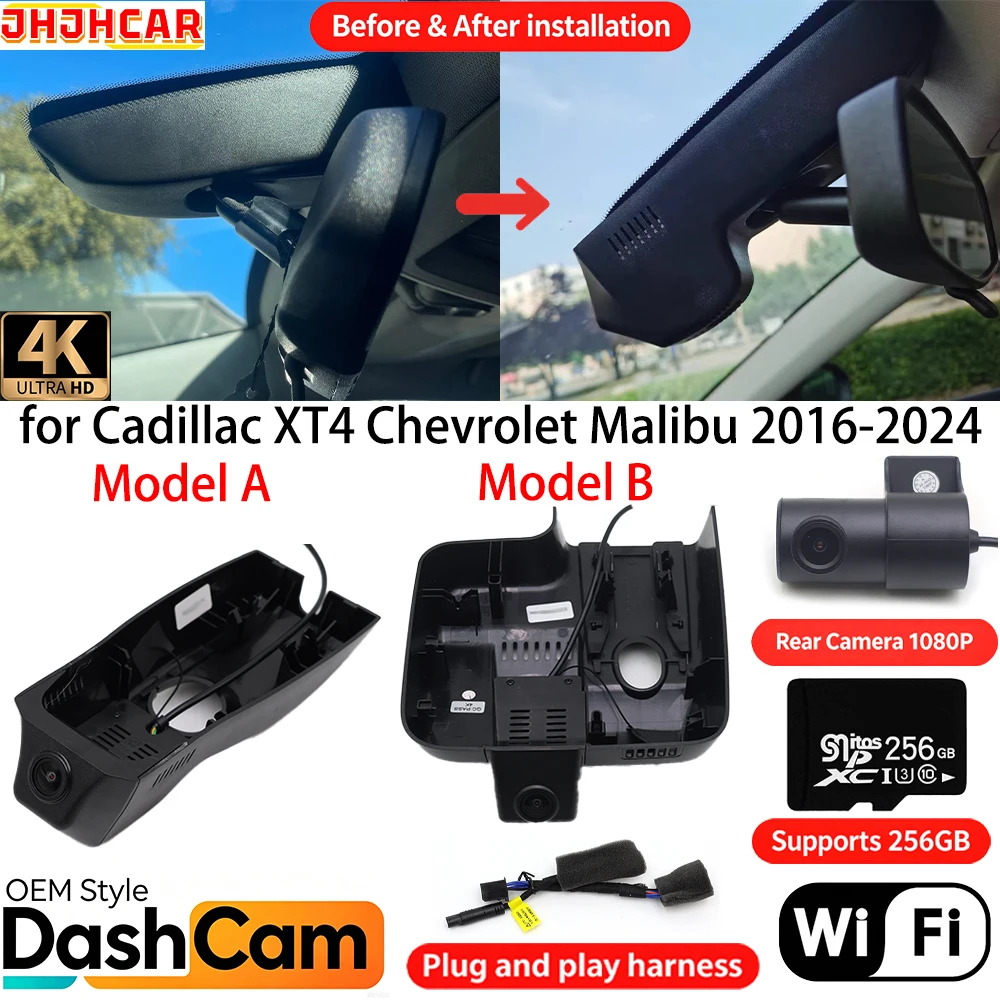 for Cadillac XT4 Chevrolet Malibu 2016-2024 Plug and Play Wifi OEM DVR 4K Dash Cam Front Rear Camera Night Vision Video Recorder