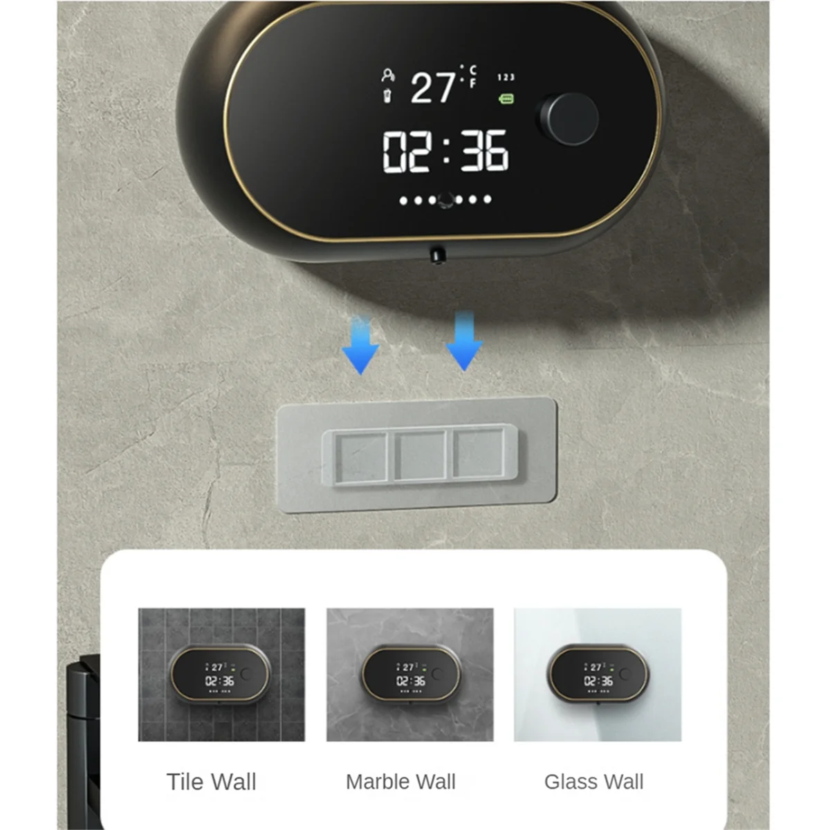موزع صابون أوتوماتيكي جديد على الحائط قابل لإعادة الشحن، موزع صابون جل للحمام والمطبخ باللون الأسود