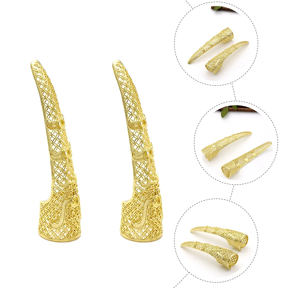 

2pcs Copper Fingertip Covers Nail Protectors Costume Decorative Nail Covers For Cosplay Belly Dance Role Play