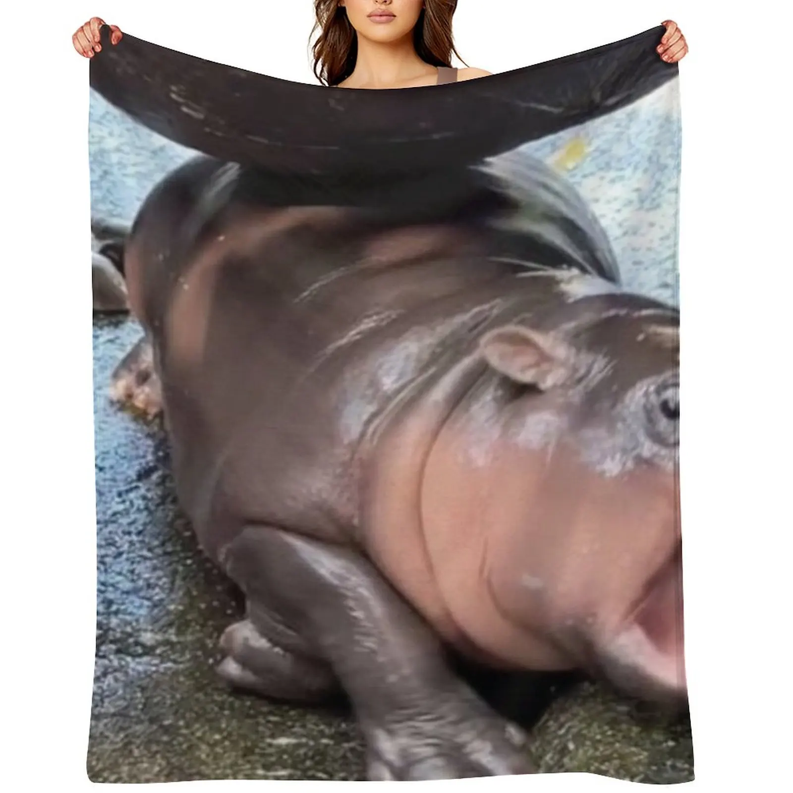 Moo Deng - Drama Powers Throw Blanket Hairy Vintage Tourist wednesday Blankets