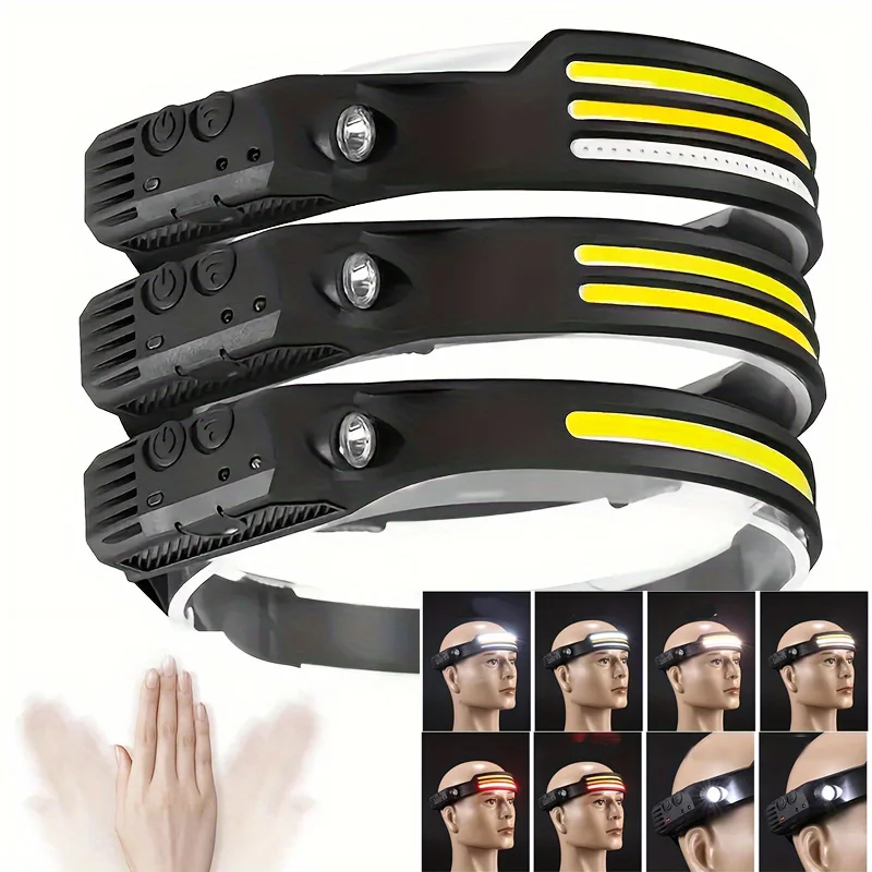 LED Rechargeable COB Headlamp Head Lamp Hand Induction Bright Head Lights Forehead for Cycling Climbing Fishing Repair Camping