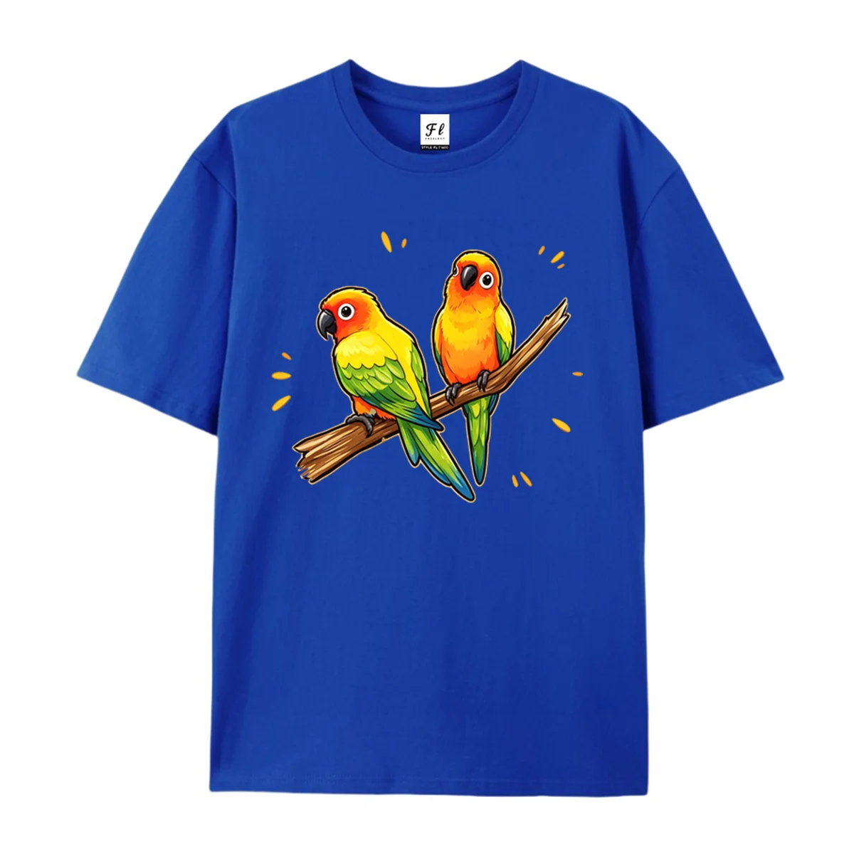 Women Cute Colorful Parrots On Branch Print Short Sleeve T Shirt Tropical Bird Cartoon Graphic Tee Casual Summer Cotton Tops